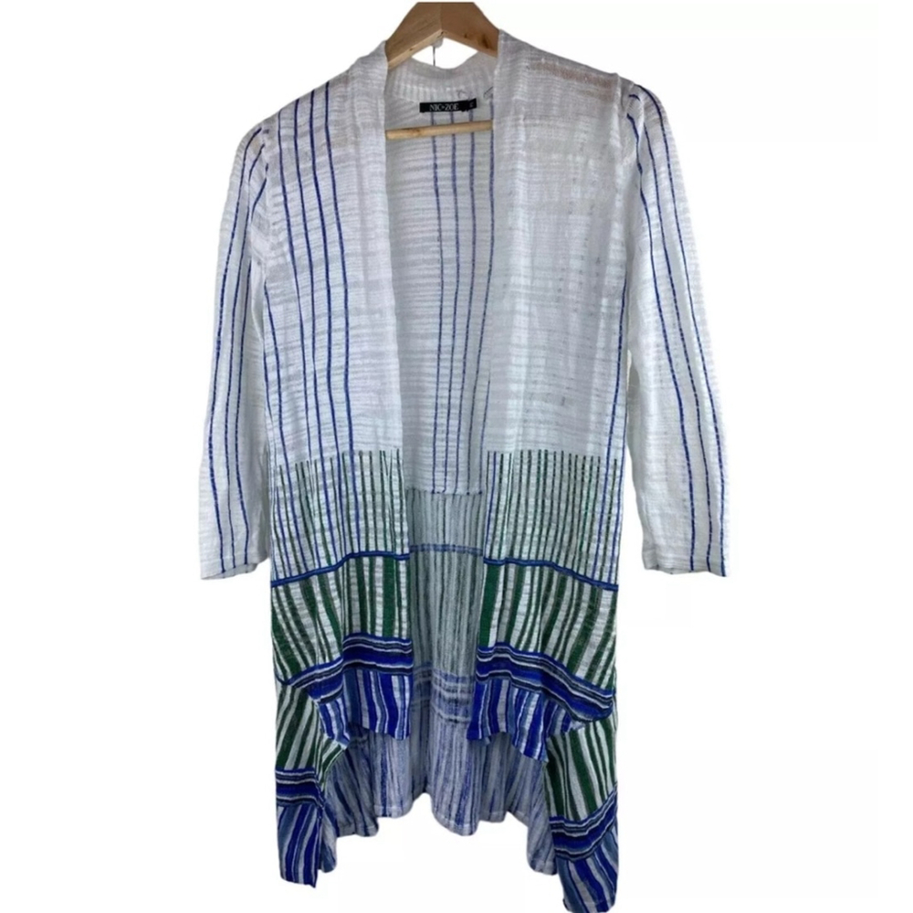 Nic & Zoe Women's Size 2X Striped Linen Blend Cardigan Duster Sweater